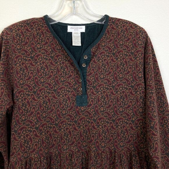 Vtg Jones New York Maxi Prairie Dress Size SP Petite Brown Soft Knit Cabincore - Picture 2 of 7